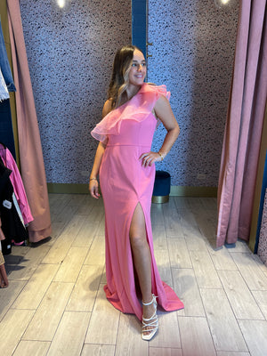Pink ruffled one shoulder organza  dress