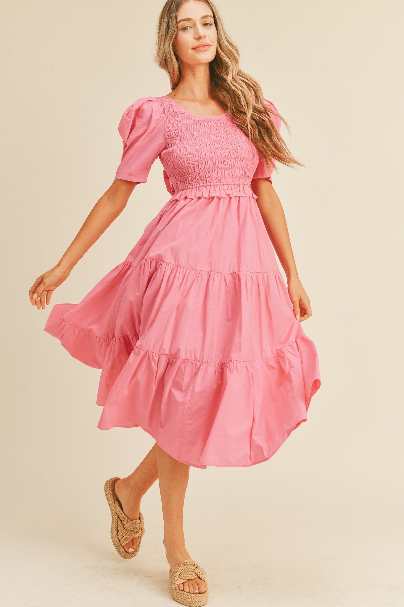 Pink smocked maxi dress