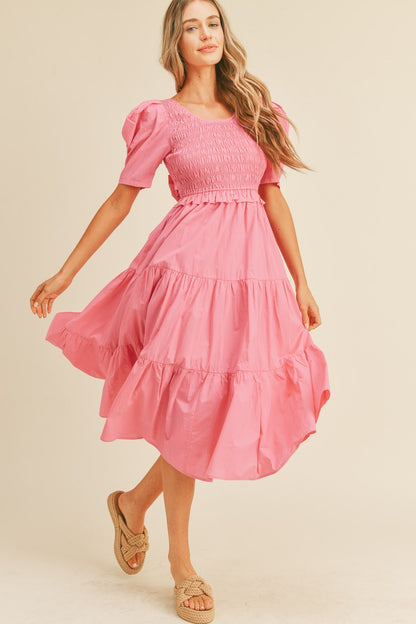 Pink smocked maxi dress