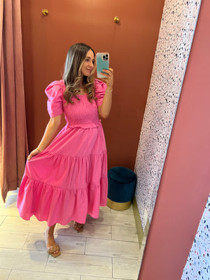 Pink smocked maxi dress