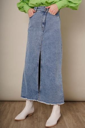 Denim maxi slit skirt