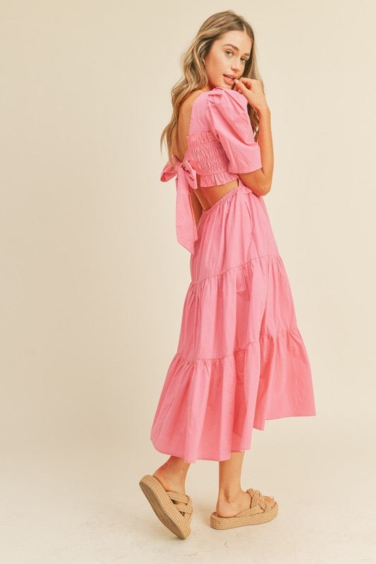 Pink smocked maxi dress