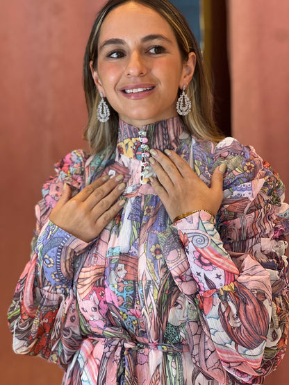 Maxi puffy printed dress