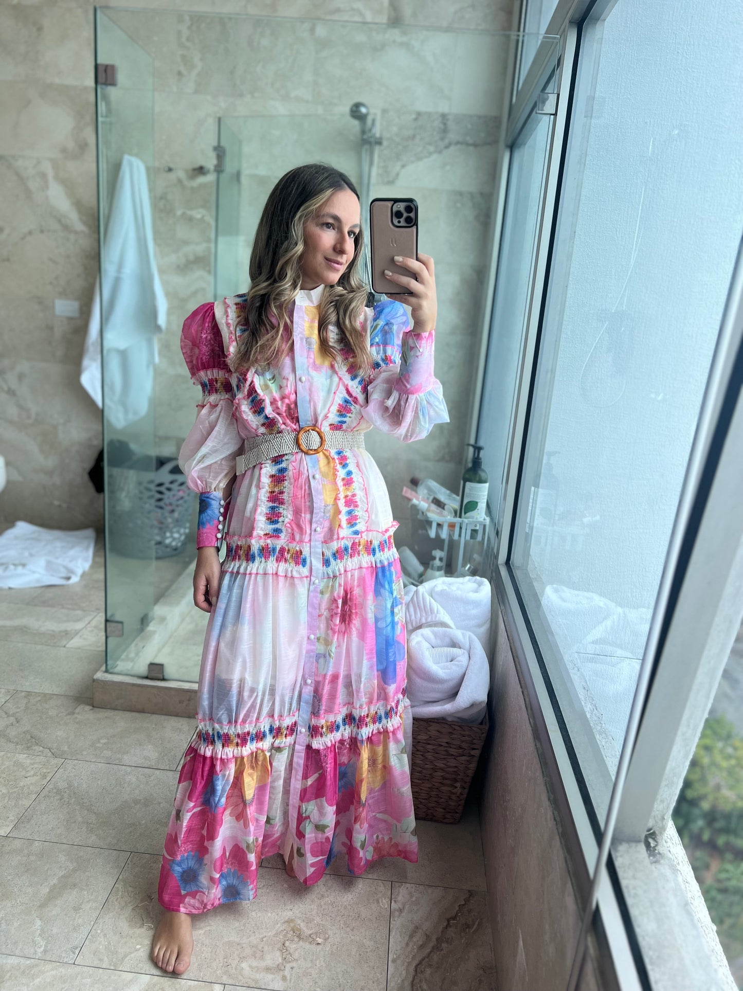 Tie dye maxi belted dress