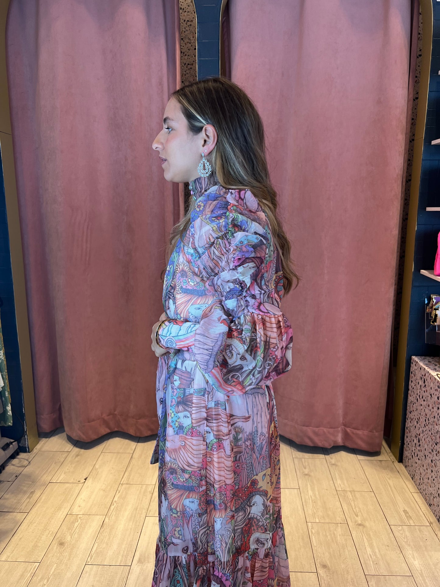 Maxi puffy printed dress