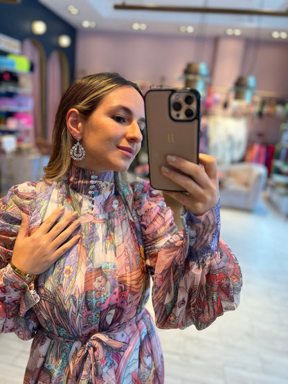 Maxi puffy printed dress