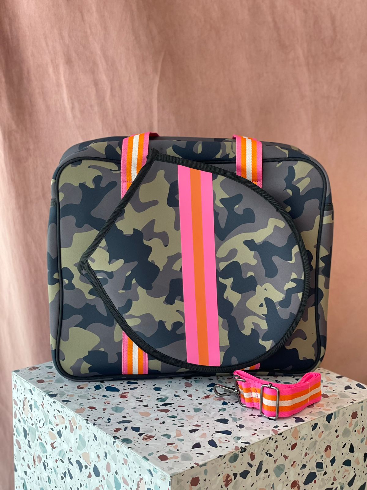 Olive camo padel & tennis neoprene bag