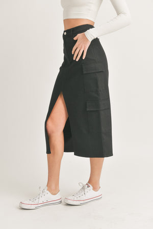 Black cargo maxi skirt