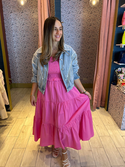 Pink smocked maxi dress