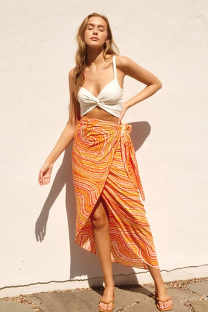 Orange printed wrap skirt