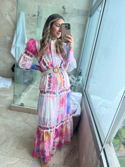 Tie dye maxi belted dress