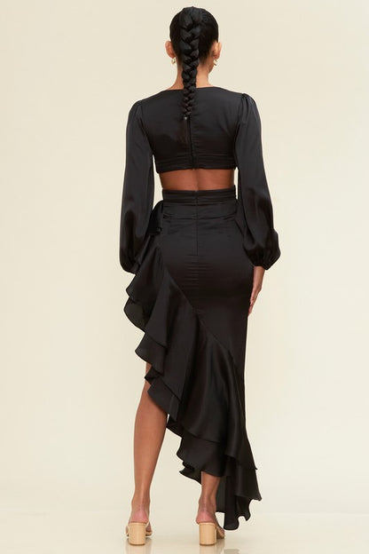 Black ruffled cut out dress