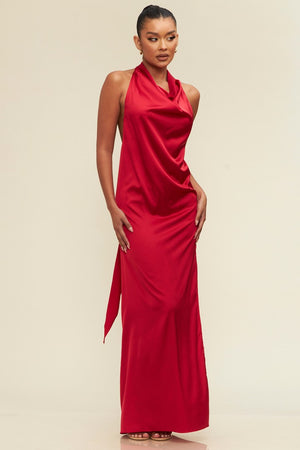 Red halter maxi dress