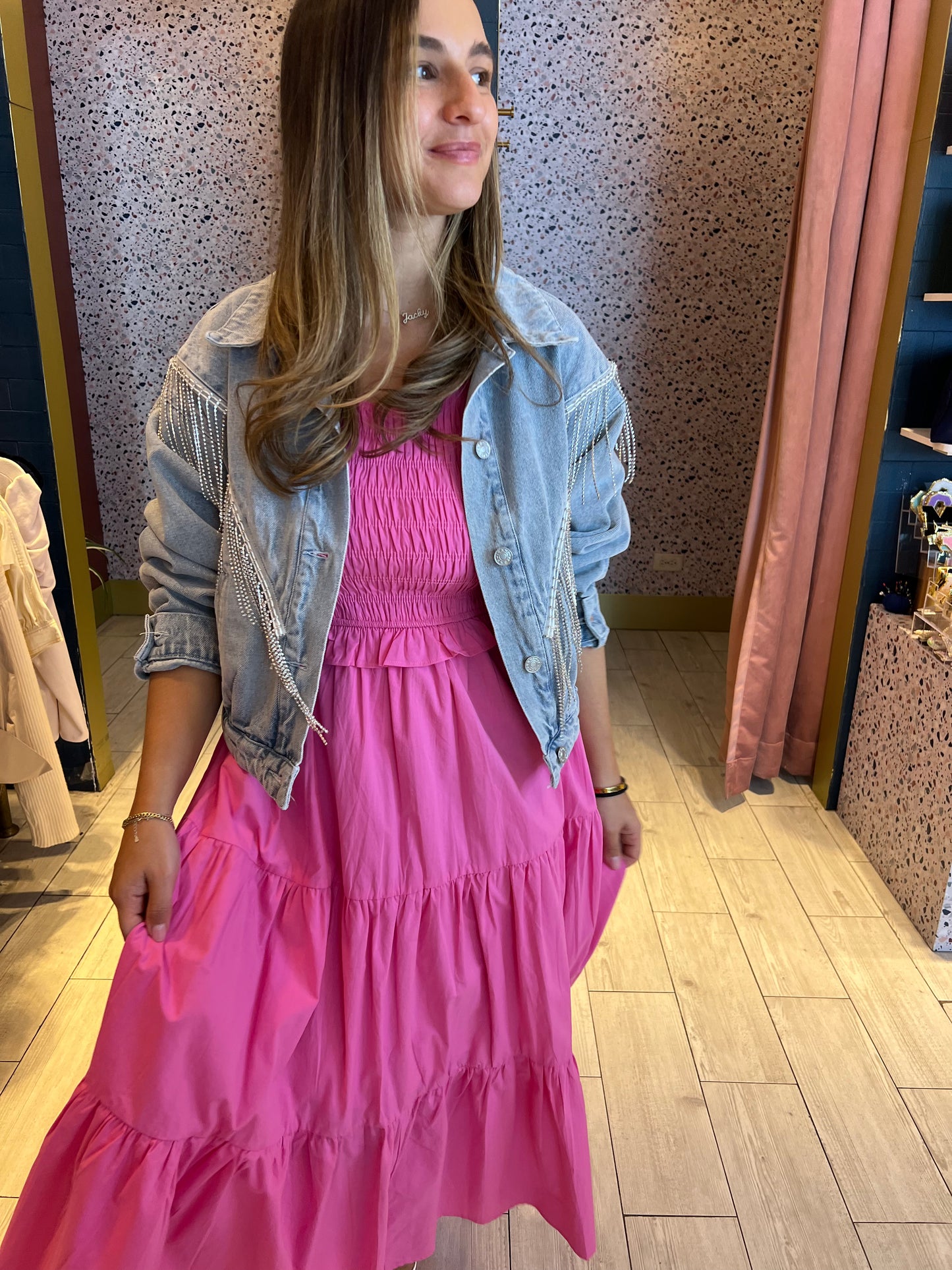 Pink smocked maxi dress