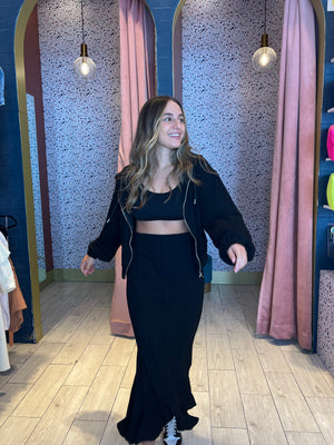 Black flare skirt & hoddie set