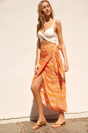 Orange printed wrap skirt