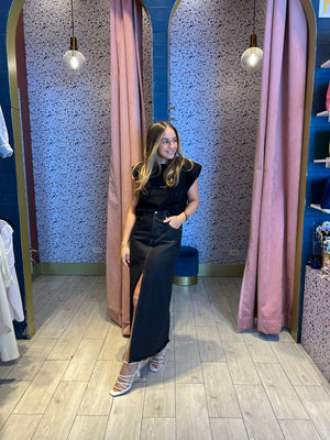 Black denim maxi skirt