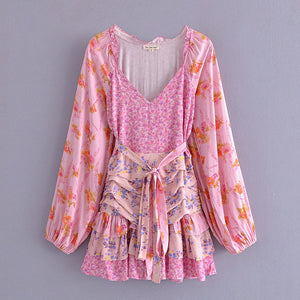 Pink blossom ruffled puffy dress