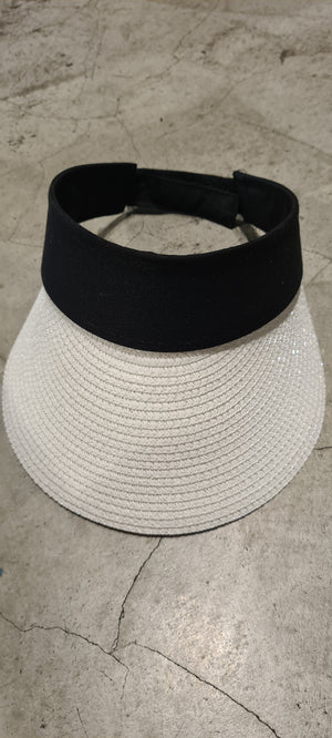 white & black straw visor