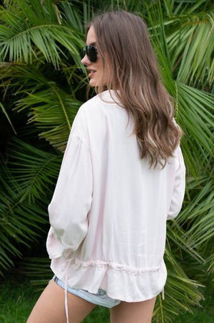 WHITE POCKET SEQUINS TENCEL SHIRT