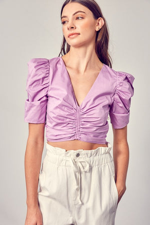Lavender ruched & puffy top