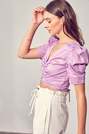 Lavender ruched & puffy top