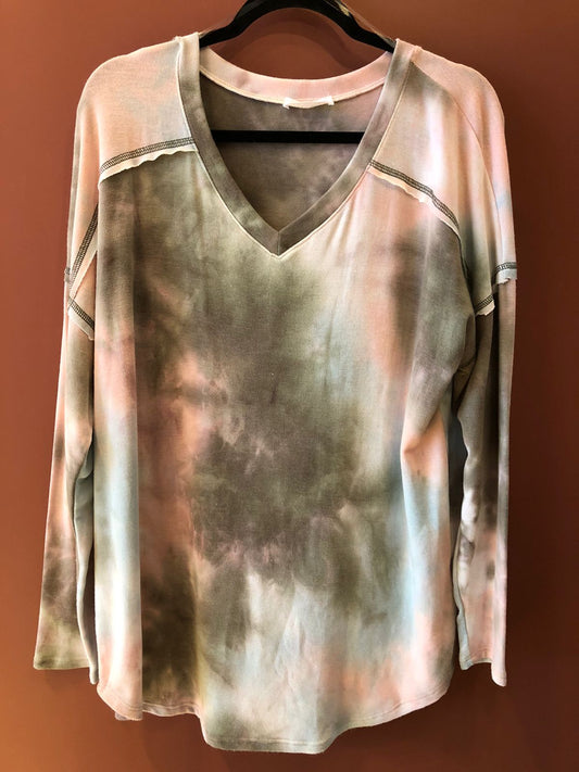 Olive tie dye top