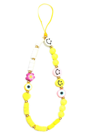 Yellow smiley & beads , charm for phone 26 junio