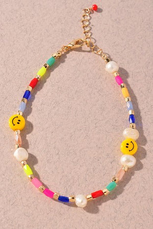 Smiley & Beads anklet