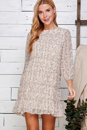 Nude printed ruffled dress
