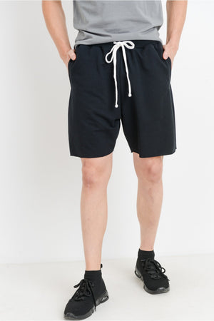 Black drawsting athleisure shorts for men loungewear