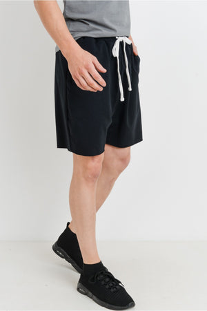 Black drawsting athleisure shorts for men loungewear