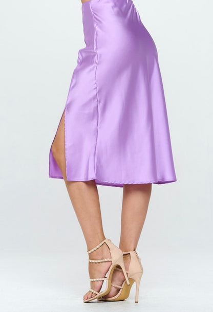 Lavender silky midi skirt