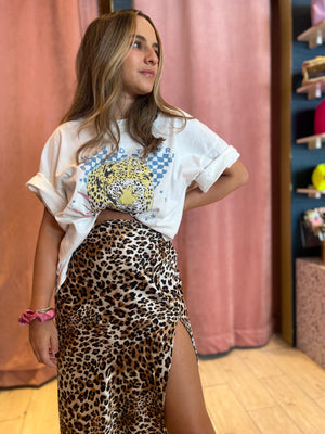 Animal printed silky midi skirt