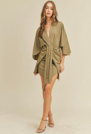Olive silky drapped dress