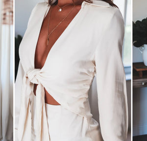 Cream Front tie midi dress