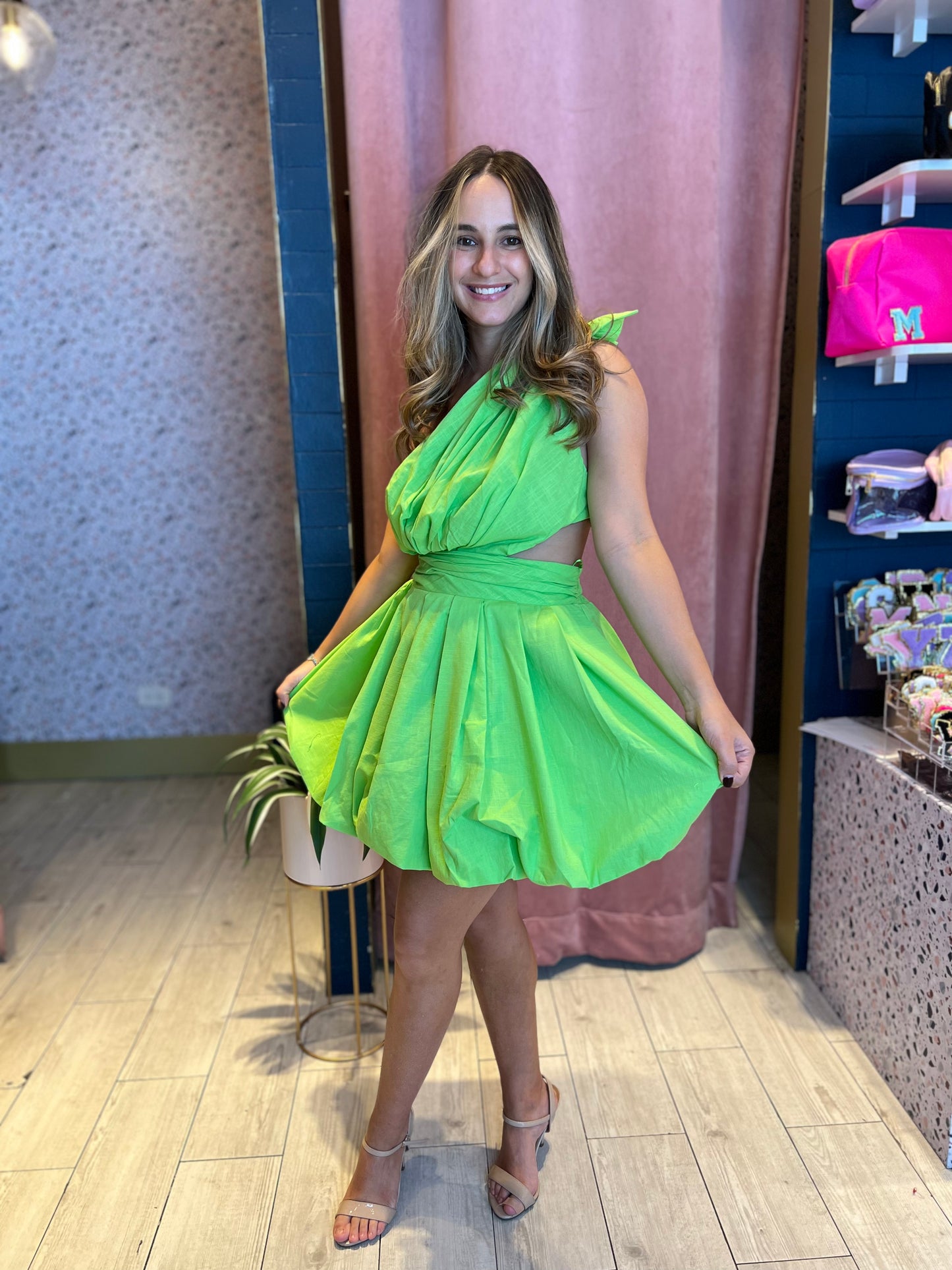 Lime cut out puffy dress