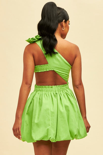 Lime cut out puffy dress