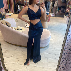 Navy cut out silky dress