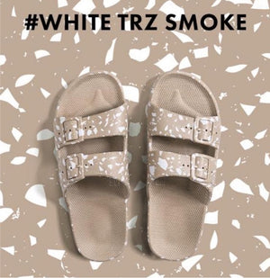 White terrazo smoke freedom moses slides