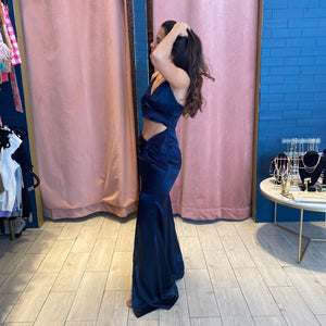 Navy cut out silky dress