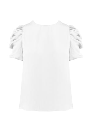 White silky puffy shoulder top