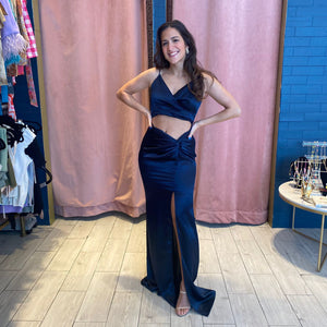 Navy cut out silky dress