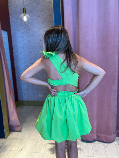 Lime cut out puffy dress