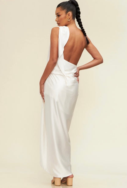 Nalas white one shoulder silky dress