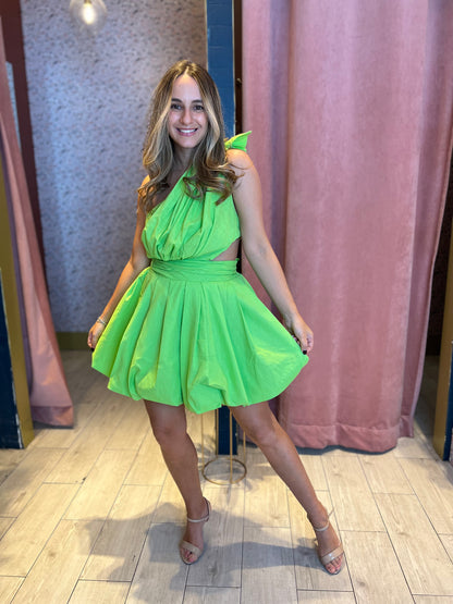 Lime cut out puffy dress