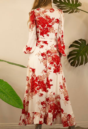 Red floral maxi dress