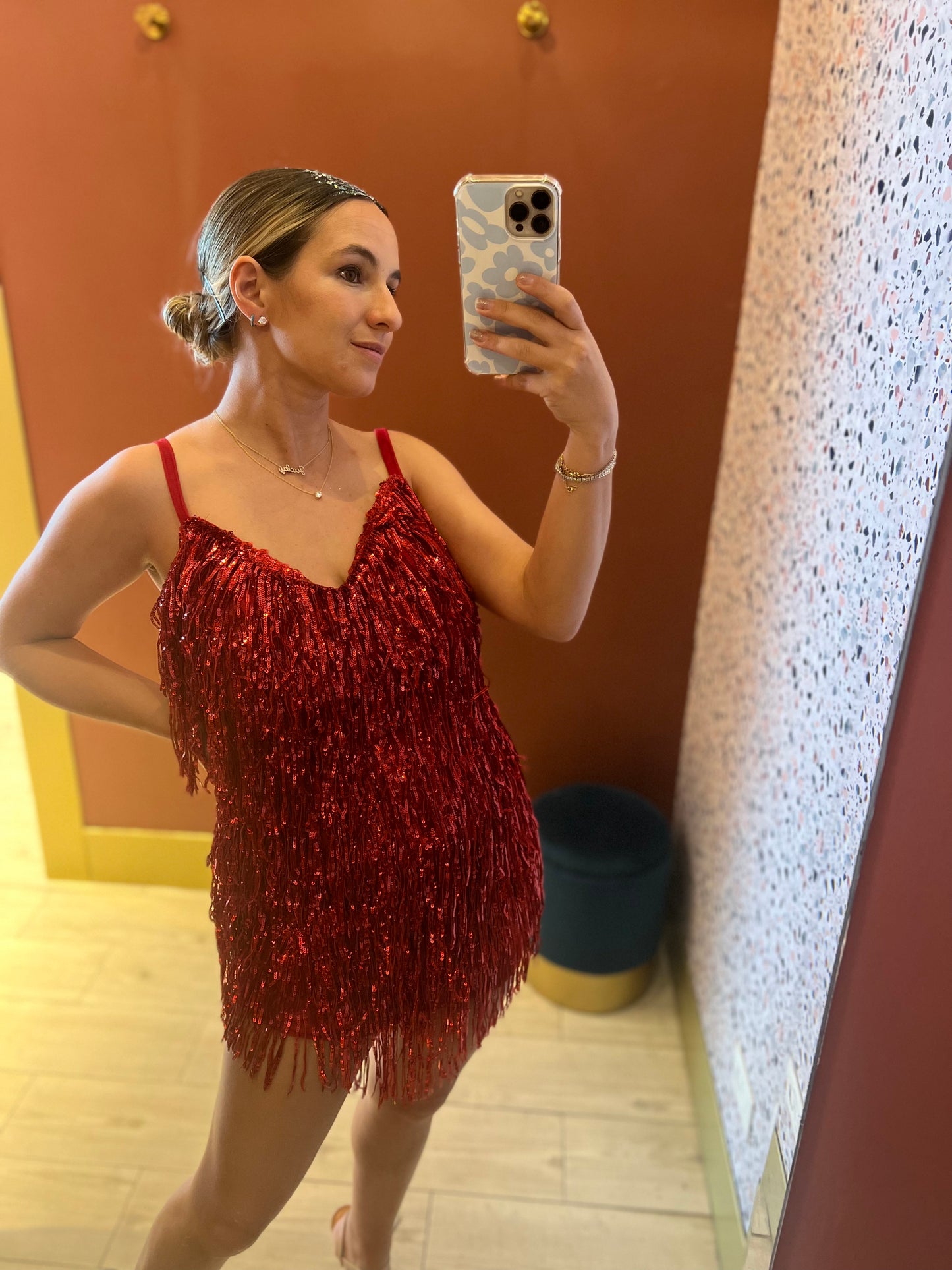 Red fringed sequins dress