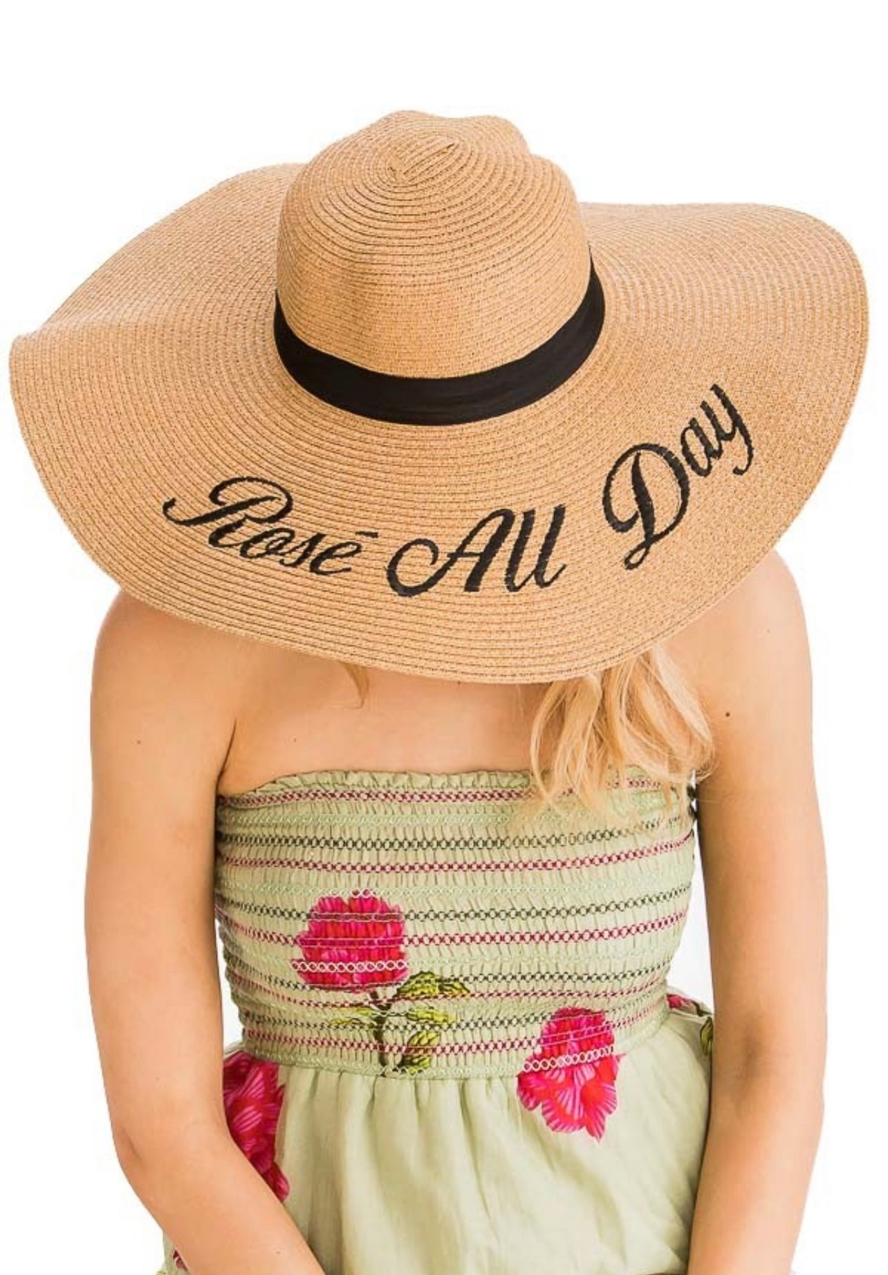 Tan straw hat rose all day