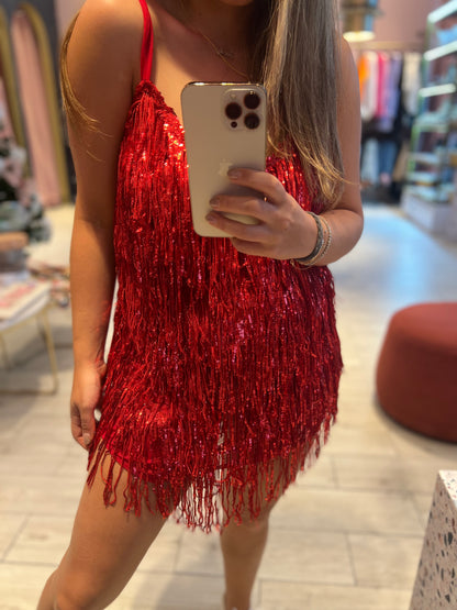 Red fringed sequins dress